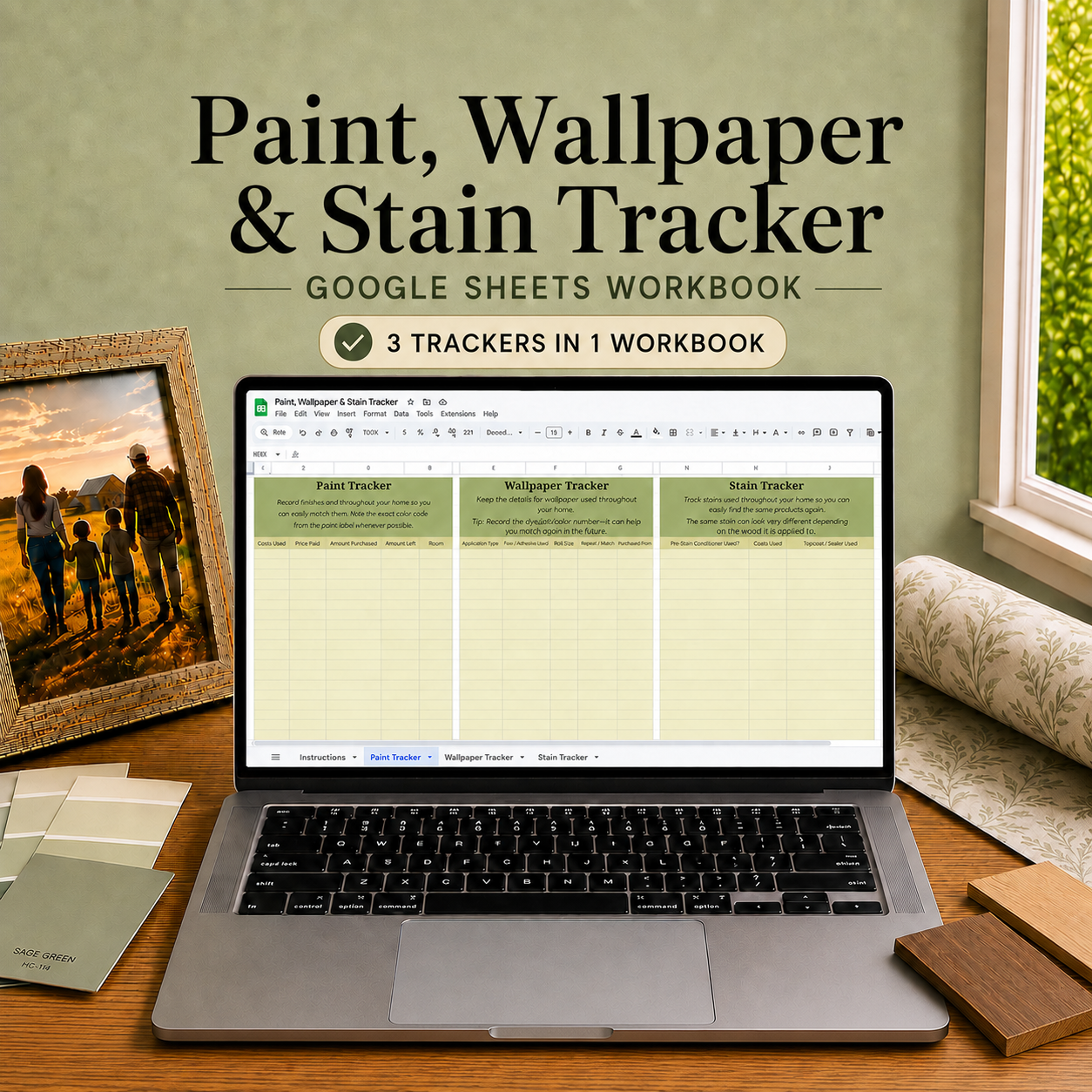 Paint, Wallpaper and Stain Tracker shown on a laptop